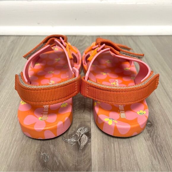 Mini Melissa Sandals Girls 3 Ping Pong Fabula Pink and Orange Floral Strappy - Picture 5 of 7